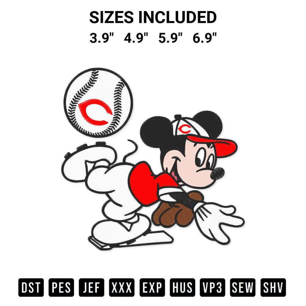 Looking for the perfect pattern? Download the Baseball Cincinnati Reds Mickey Mouse Embroidery Design embroidery design today at Designspacks.com. Crisp, clean stitching guaranteed. Available sizes: 3.9", 4.9", 5.9", 6.9".