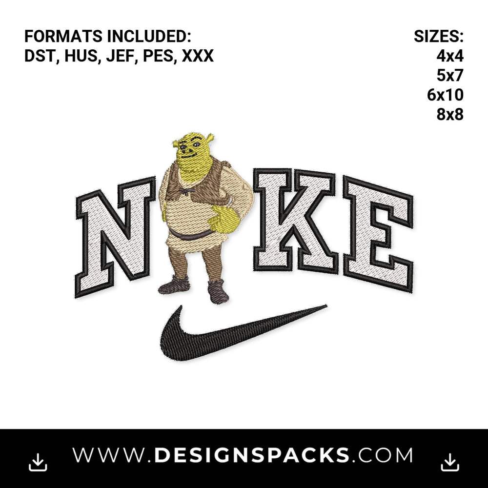 Shrek Nike Swoosh Logo Pattern Embroidery Design - Instant digital download pattern at Designspacks.com