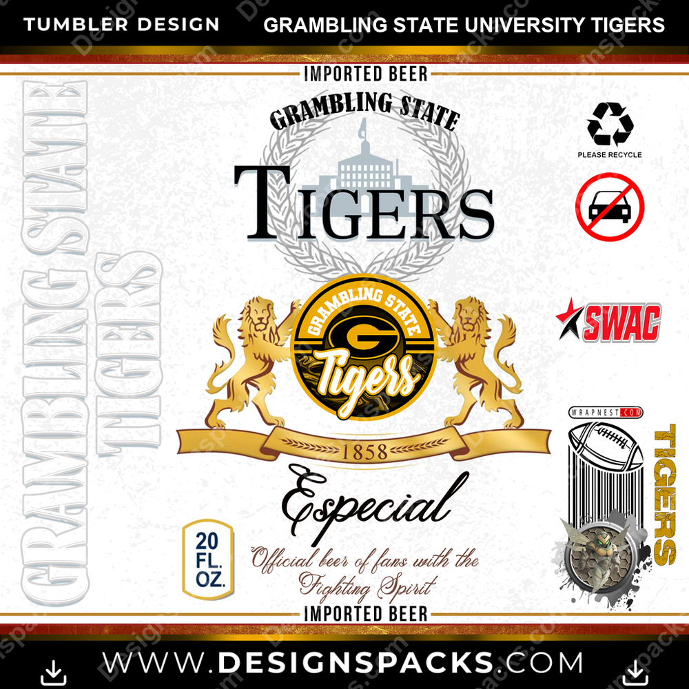 College Sport Modelo Grambling State University Tigers NCAA College Sport Tumbler Digital Wrap Design Download