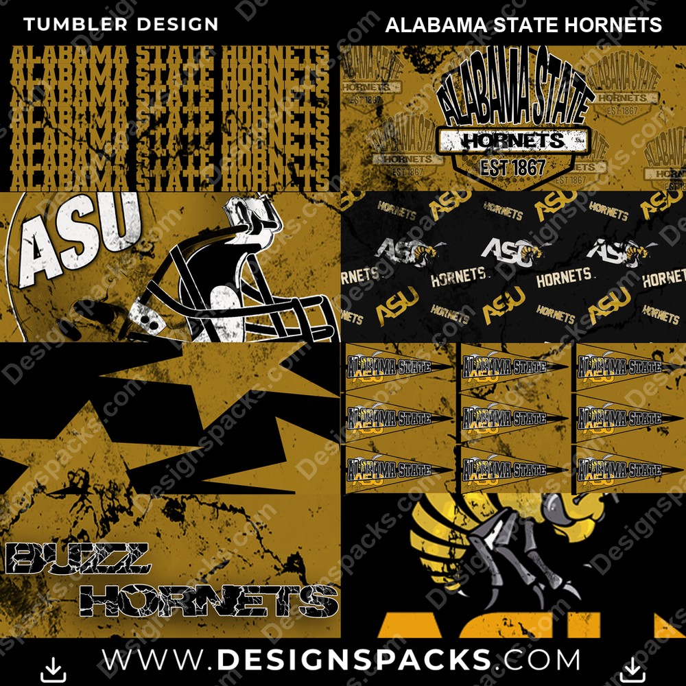 College Sport Distressed BG Alabama State Hornets NCAA College Sport Tumbler Digital Wrap Design Download