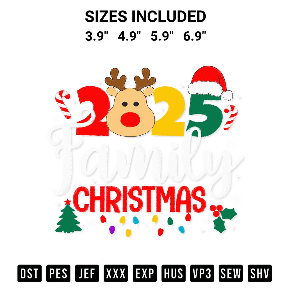 Looking for the perfect pattern? Download the Merry Christmas 2025 Family Embroidery Design embroidery design today at Designspacks.com. Crisp, clean stitching guaranteed. Available sizes: 3.9", 4.9", 5.9", 6.9".