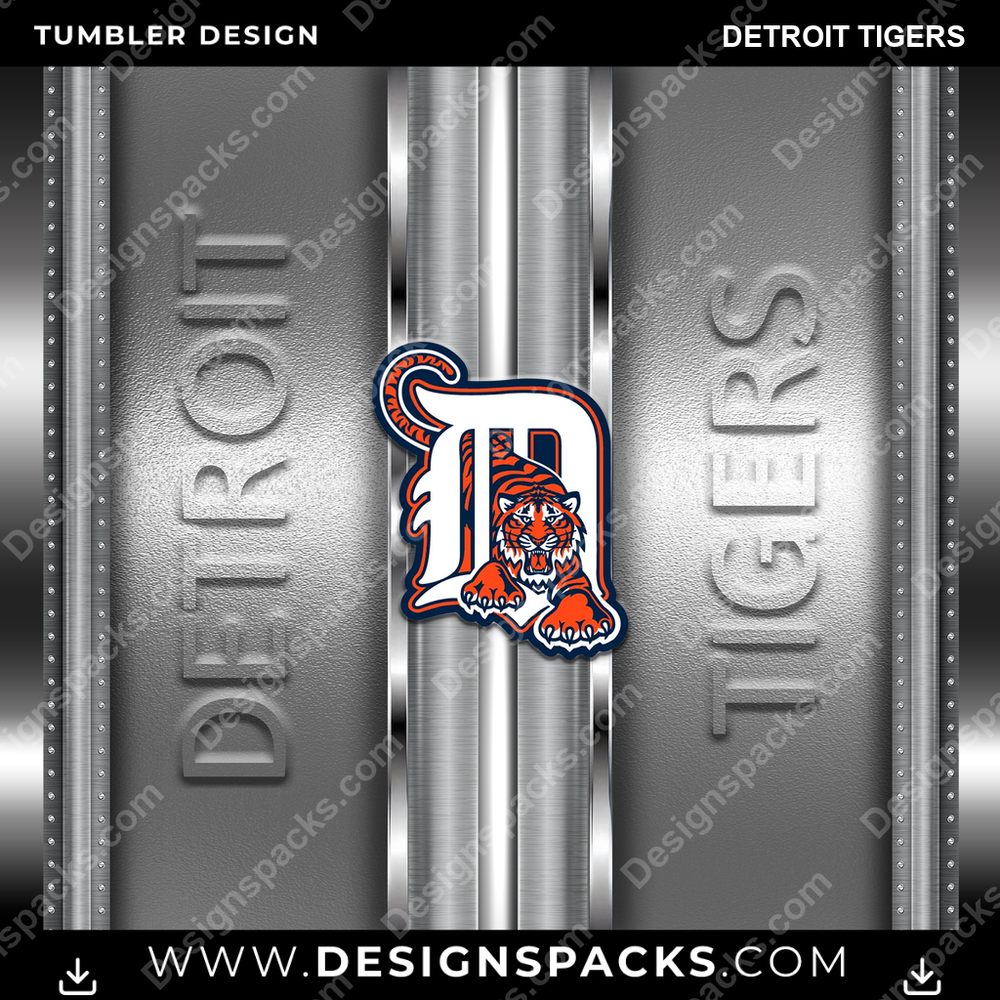 Baseball Metallic Detroit Tigers Tumbler Digital Wrap Design