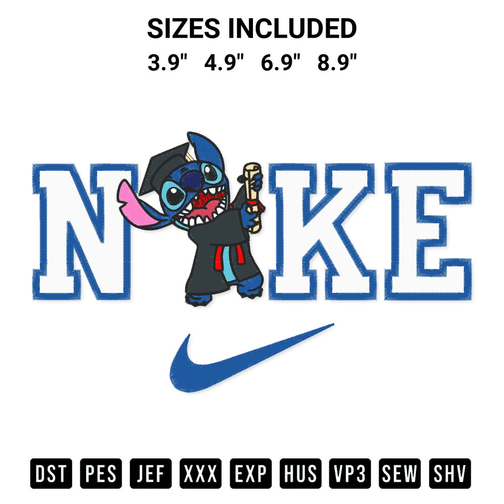 Shop the Nike Stitch Graduation Embroidery Design machine embroidery pattern at Designspacks.com. Beautifully digitized for flawless stitching on any fabric. Available sizes: 3.9", 4.9", 6.9", 8.9".