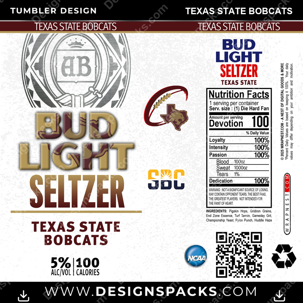 College Sport Bud Light Seltzer Texas State Bobcats NCAA College Sport Tumbler Digital Wrap Design Download