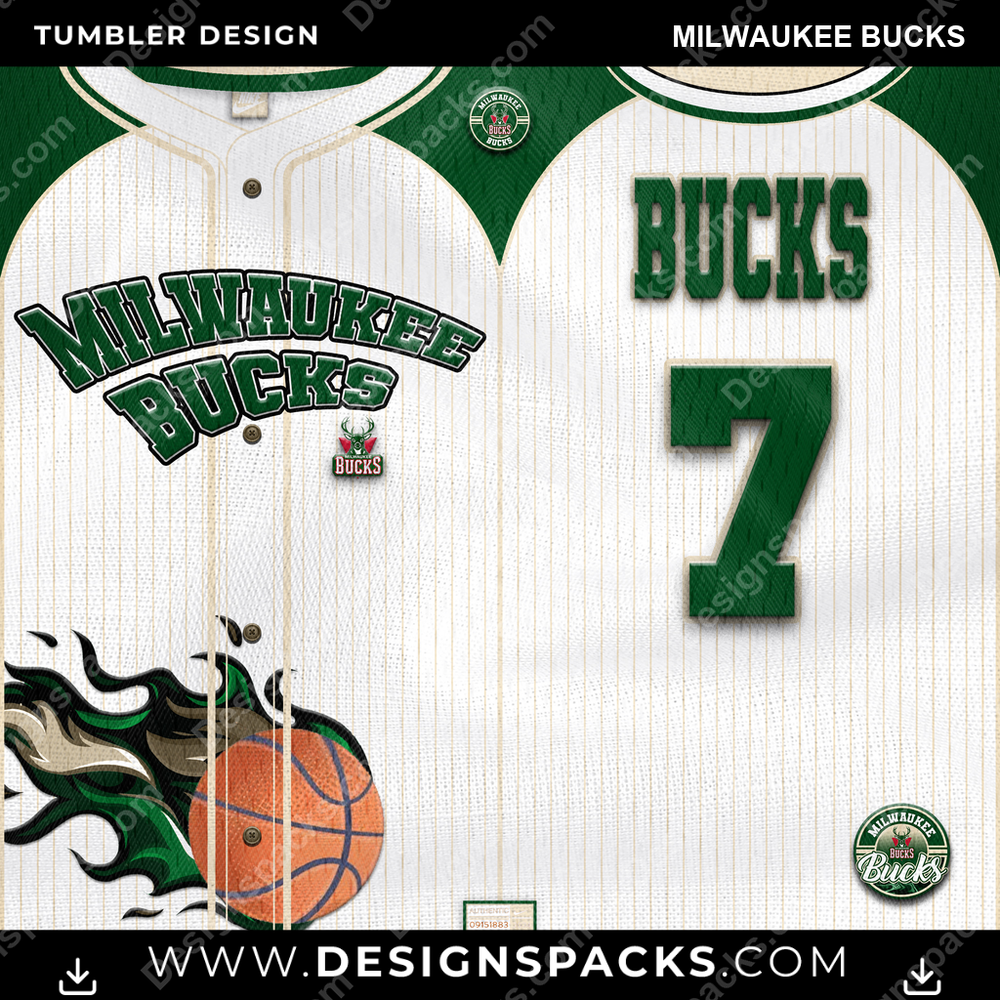 Basketball Team Button-Up Jersey Milwaukee Bucks Tumbler Digital Wrap Design