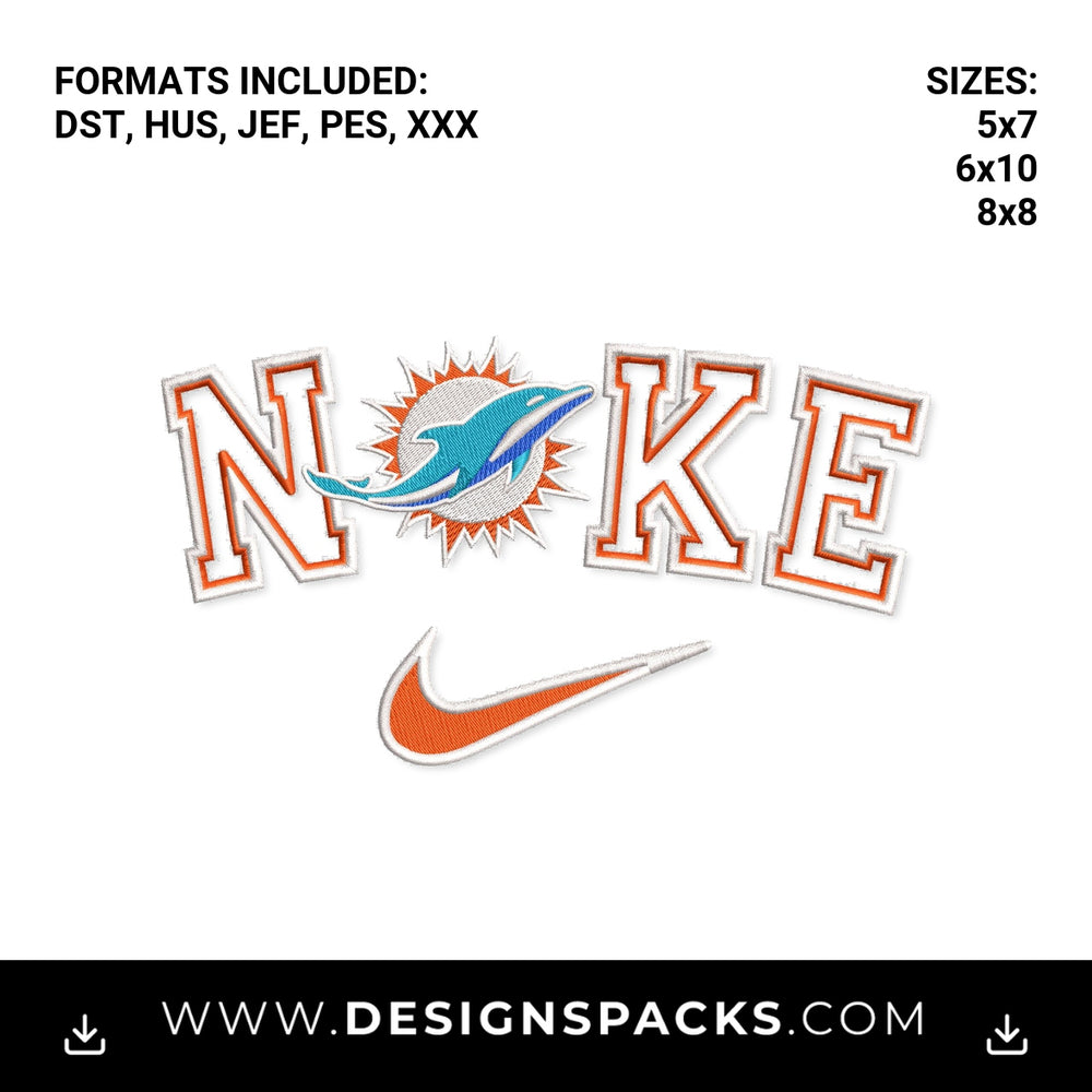 Miami Dolphins Swoosh Letters Embroidery Design - Instant digital download pattern at Designspacks.com