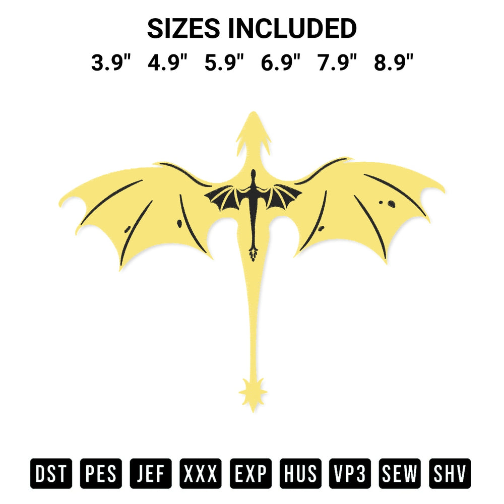 Discover the perfect addition to your crafting collection: Dragon Fourth Wing Embroidery Design embroidery file. Instantly available at Designspacks.com. Available sizes: 3.9", 4.9", 5.9", 6.9", 7.9", 8.9".