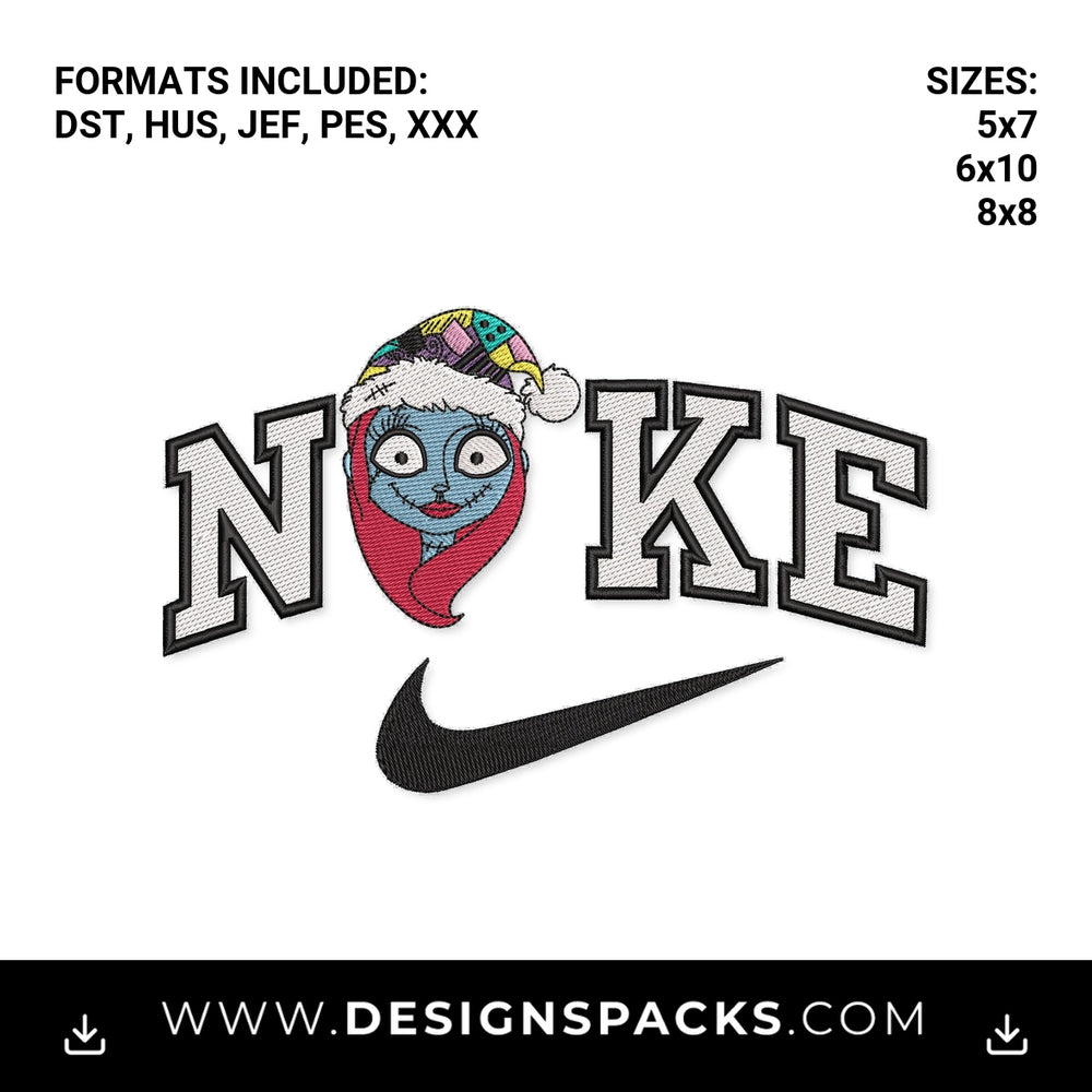 Sally Christmas Nike Swoosh Logo Embroidery Design - Instant digital download pattern at Designspacks.com