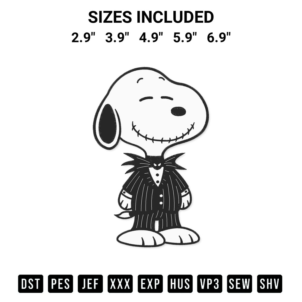 Download the Snoopy As Jack Skellington Embroidery Design machine embroidery design exclusively at Designspacks.com. Premium digitized pattern for apparel and DIY crafts. Available sizes: 2.9", 3.9", 4.9", 5.9", 6.9".