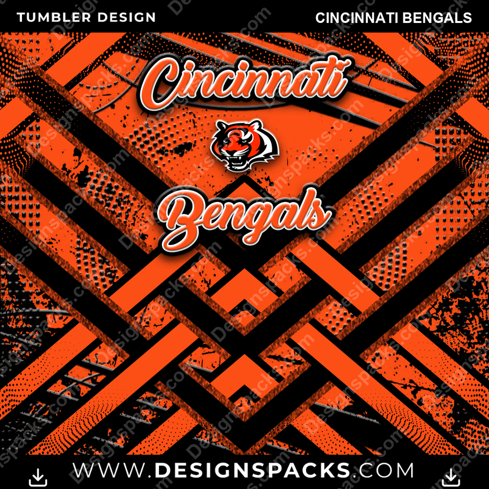 Football Glitter Stripe Cincinnati Bengals Tumbler Digital Wrap Design
