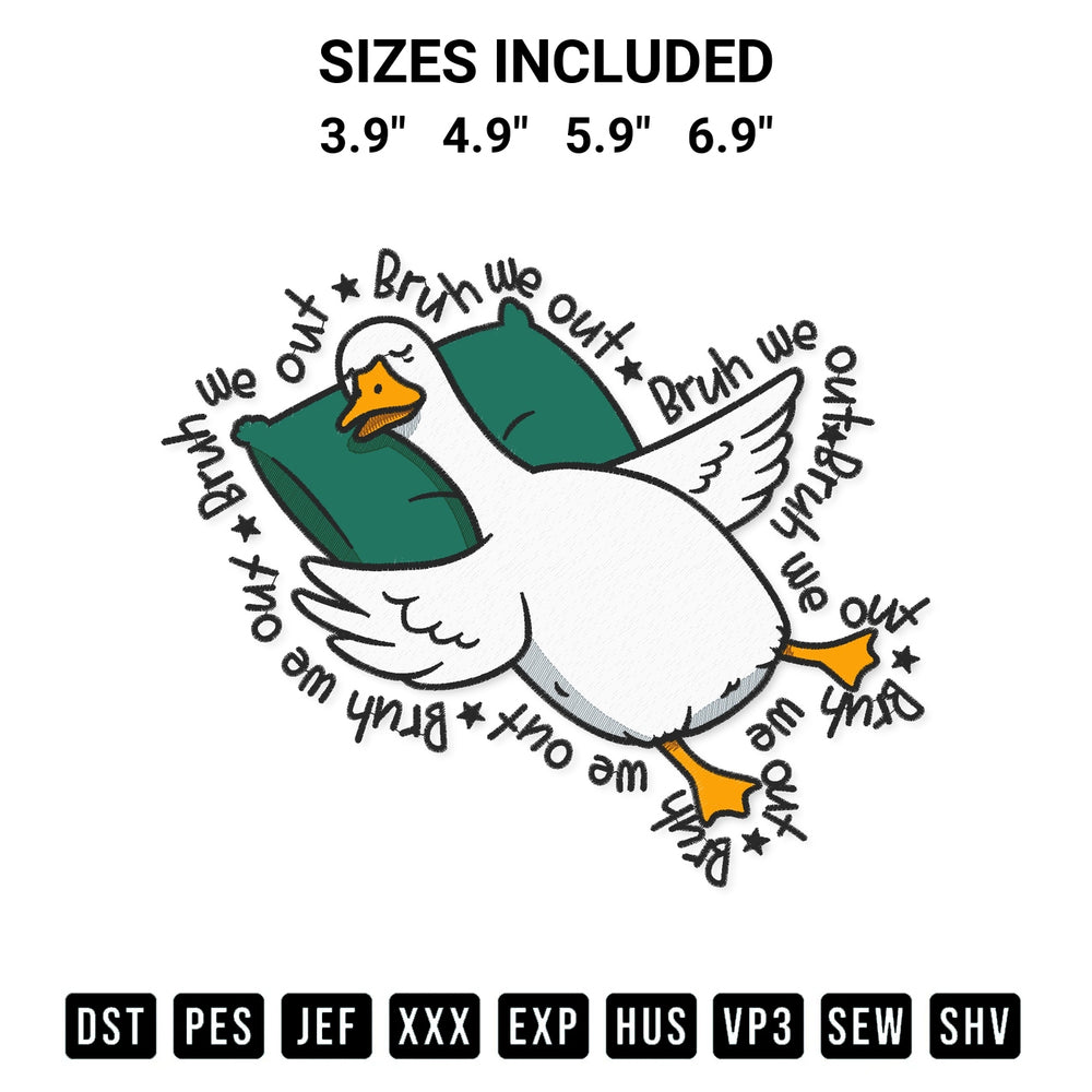 Stitch like a pro with the Silly Goose Teacher Last Day Bruh We Out Embroidery Design embroidery pattern from Designspacks.com. High-quality digital machine embroidery file. Available sizes: 3.9", 4.9", 5.9", 6.9".