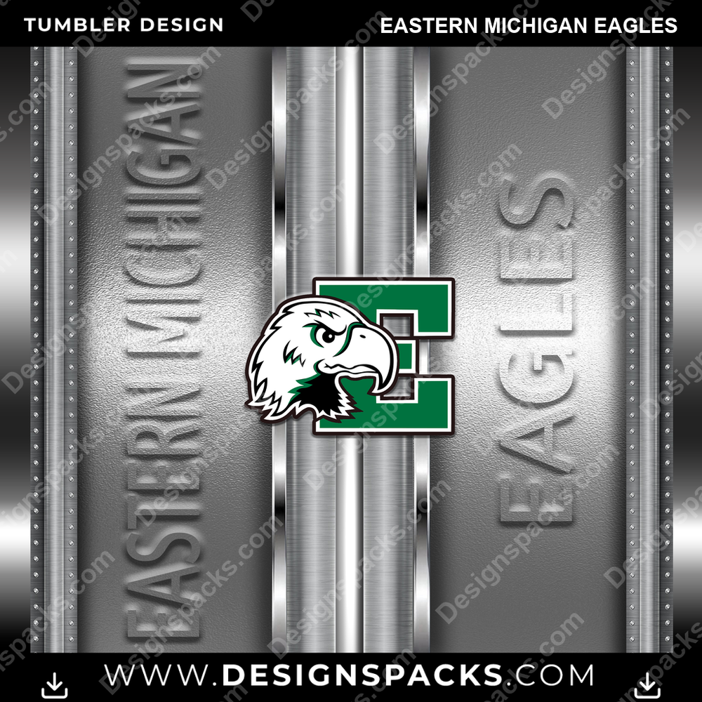 College Sport Metallic Eastern Michigan Eagles Tumbler Digital Wrap Design