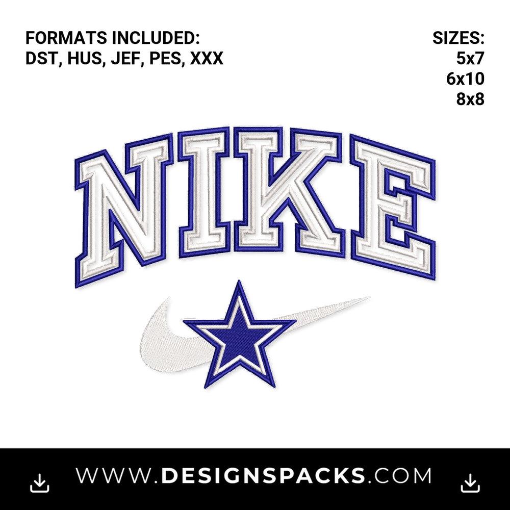 Nike Blue Cowboys Star Varsity Logo Embroidery Design - Instant digital download pattern at Designspacks.com