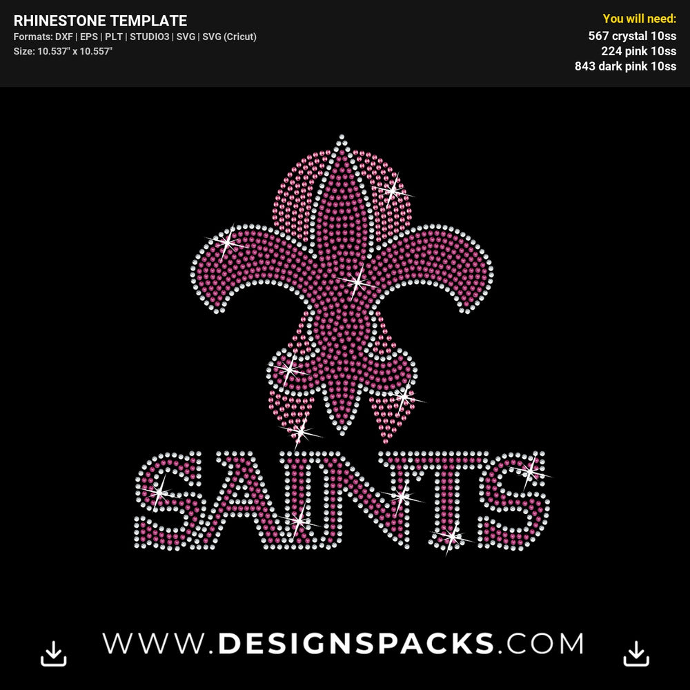 Saints Pink Ribbon Awareness Rhinestone Digital Template