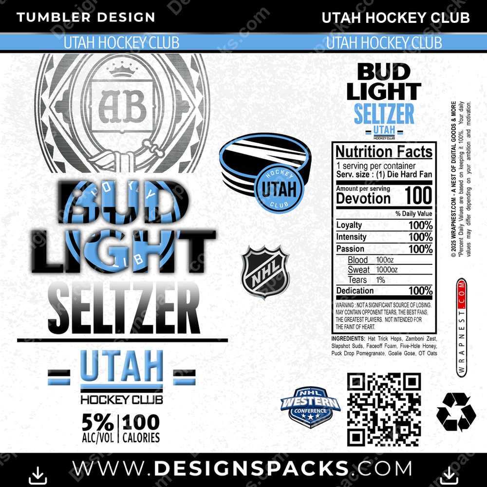 Hockey Bud Light Seltzer Utah Club NHL Hockey Tumbler Digital Wrap Design Download