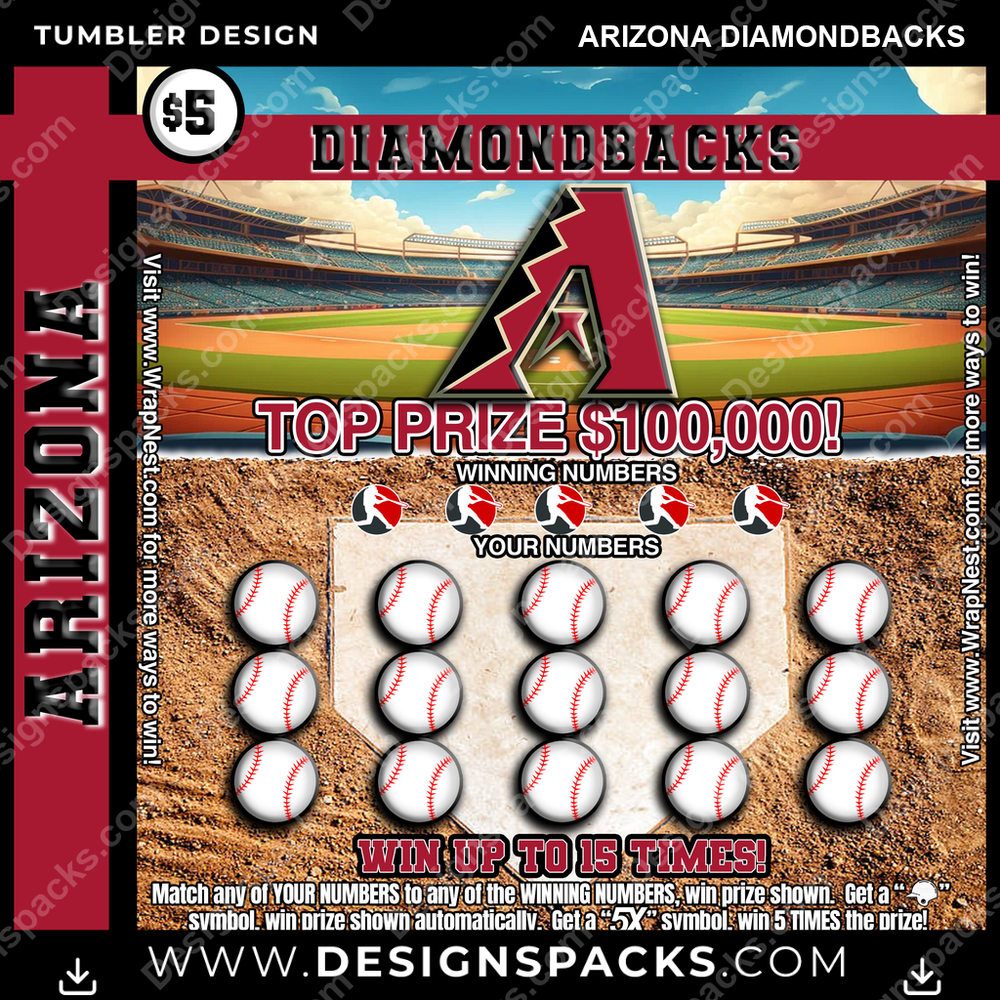 Baseball Lottery Ticket Arizona Diamondbacks Tumbler Digital Wrap Design