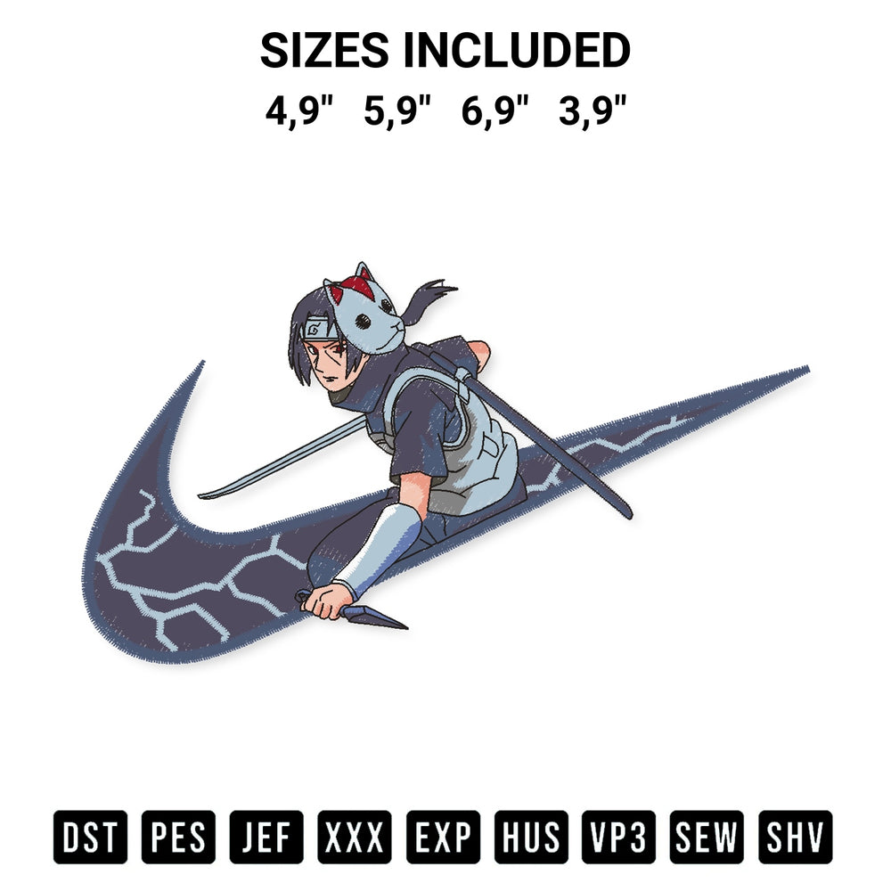 Create amazing crafts with the Nike Uchiha Itachi Demon Slayer Mask Naturo Logo Embroidery Design embroidery file. High-quality digital download from Designspacks.com, perfect for beginners and pros. Available sizes: 4,9", 5,9", 6,9", 3,9".