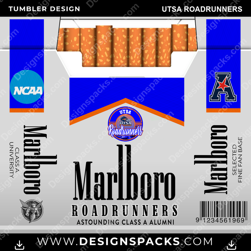 College Sport Marlboro UTSA Roadrunners NCAA College Sport Tumbler Digital Wrap Design Download