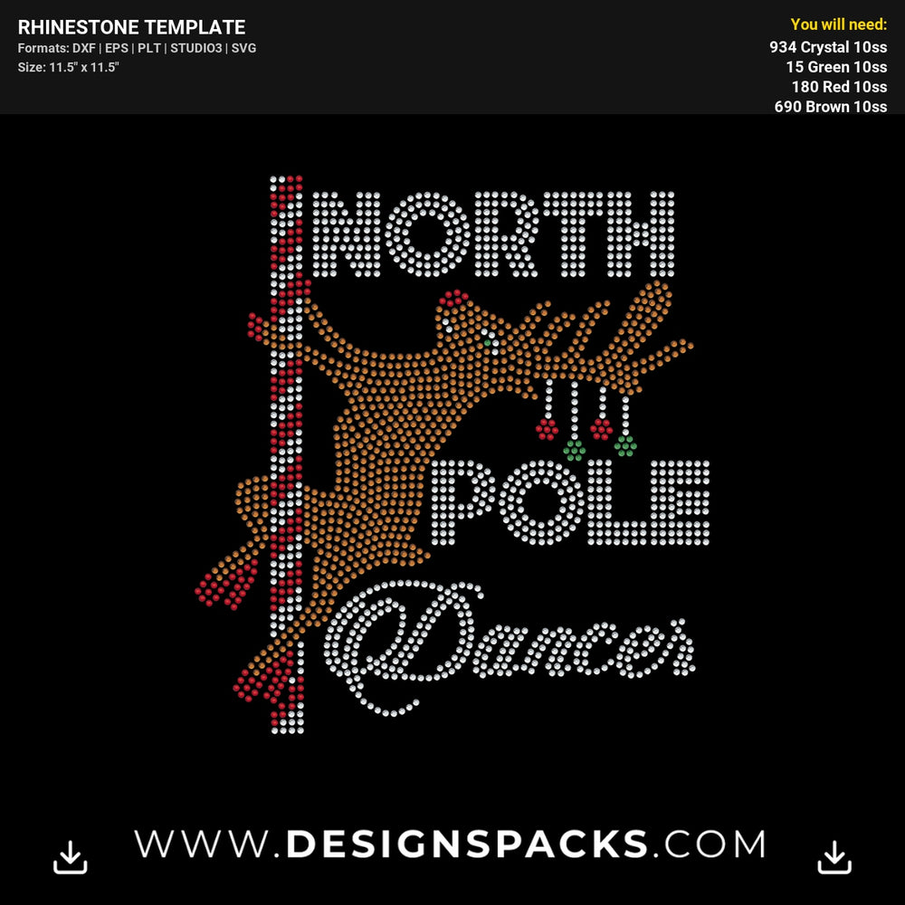 North Pole Dancer Reindeer Rhinestone Digital Template