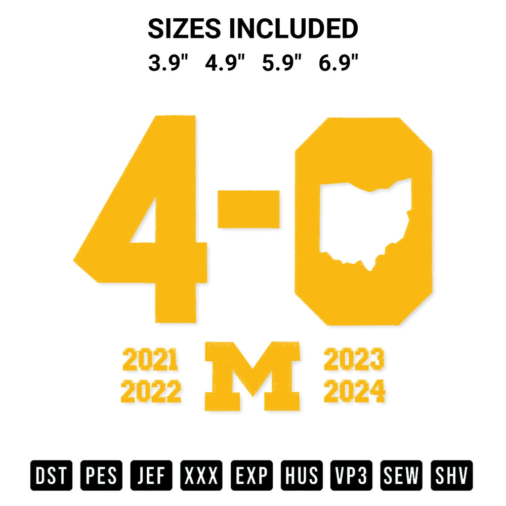 Download the Michigan Football 4 0 In The Game Embroidery Design machine embroidery design exclusively at Designspacks.com. Premium digitized pattern for apparel and DIY crafts. Available sizes: 3.9", 4.9", 5.9", 6.9".