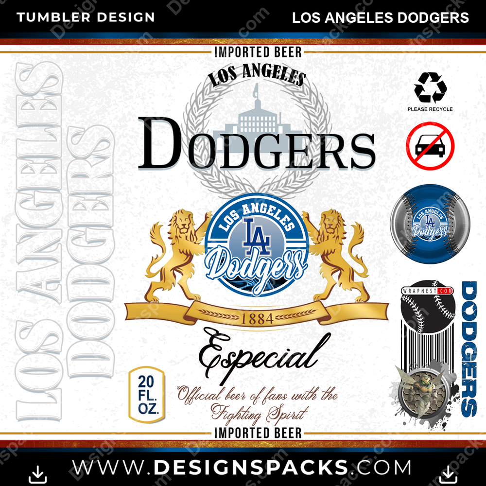 Baseball Modelo Los Angeles Dodgers Tumbler Digital Wrap Design