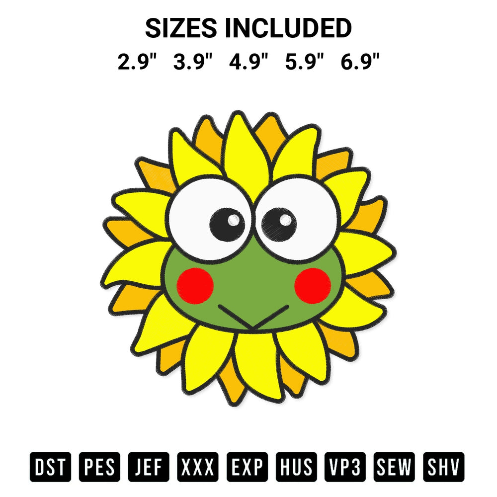 Looking for the perfect pattern? Download the Keroppi Sunflower Embroidery Design embroidery design today at Designspacks.com. Crisp, clean stitching guaranteed. Available sizes: 2.9", 3.9", 4.9", 5.9", 6.9".