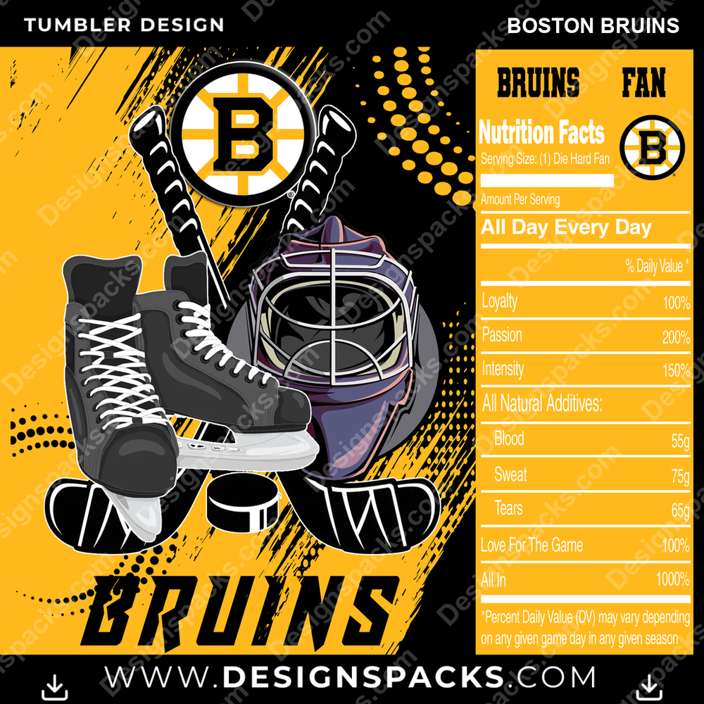 Ice Hockey Team Fan Boston Bruins NHL Hockey Tumbler Digital Wrap Design Download