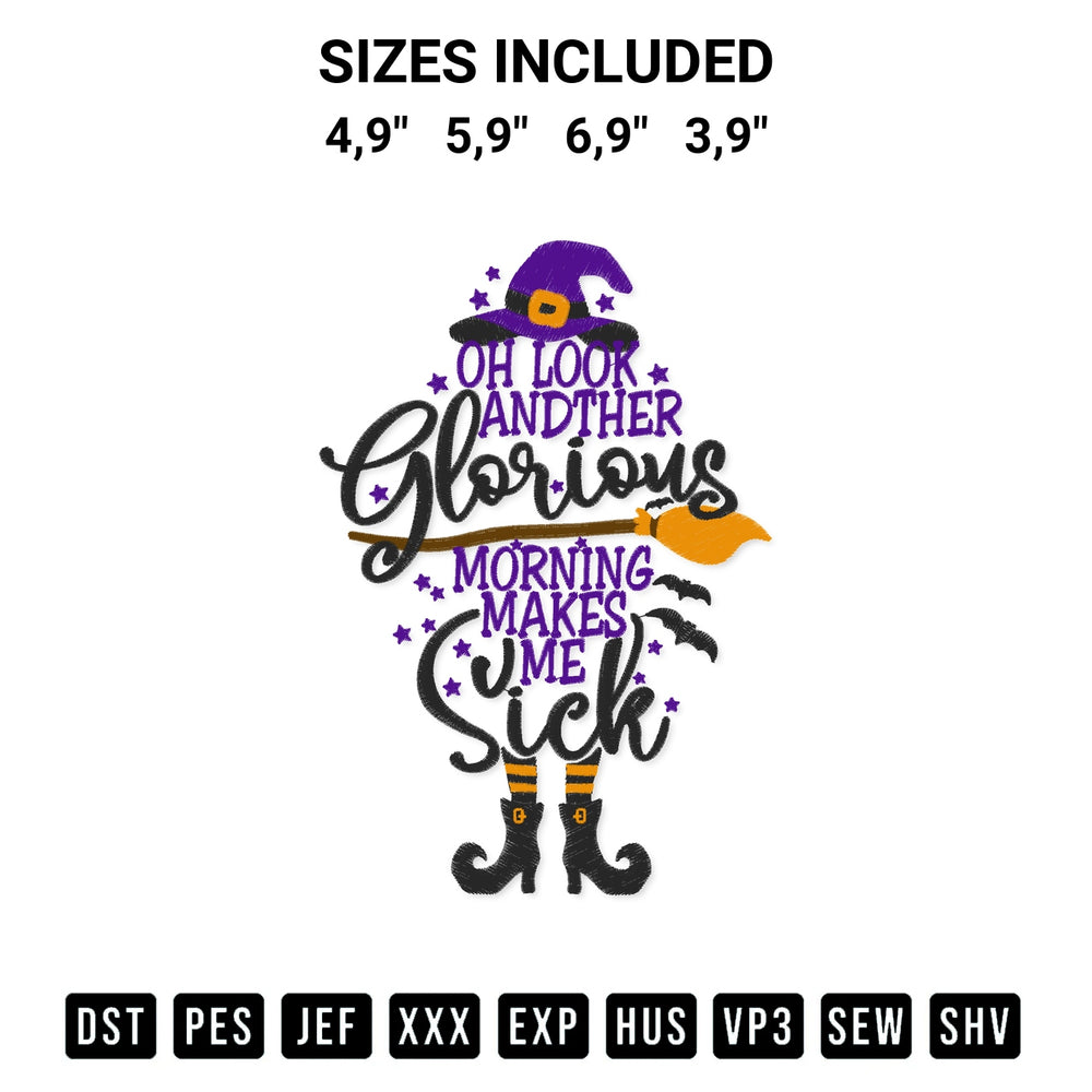 Download the Disney Halloween Oh Look Another Glorious Morning Makes Me Sick Logo Embroidery Design machine embroidery design exclusively at Designspacks.com. Premium digitized pattern for apparel and DIY crafts. Available sizes: 4,9", 5,9", 6,9", 3,9".