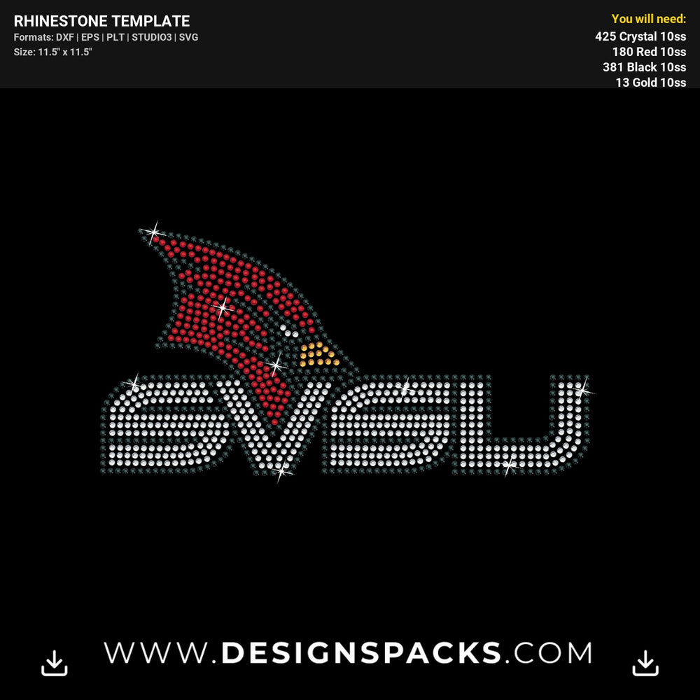 SVSU Cardinal Bird Team Rhinestone Digital Template