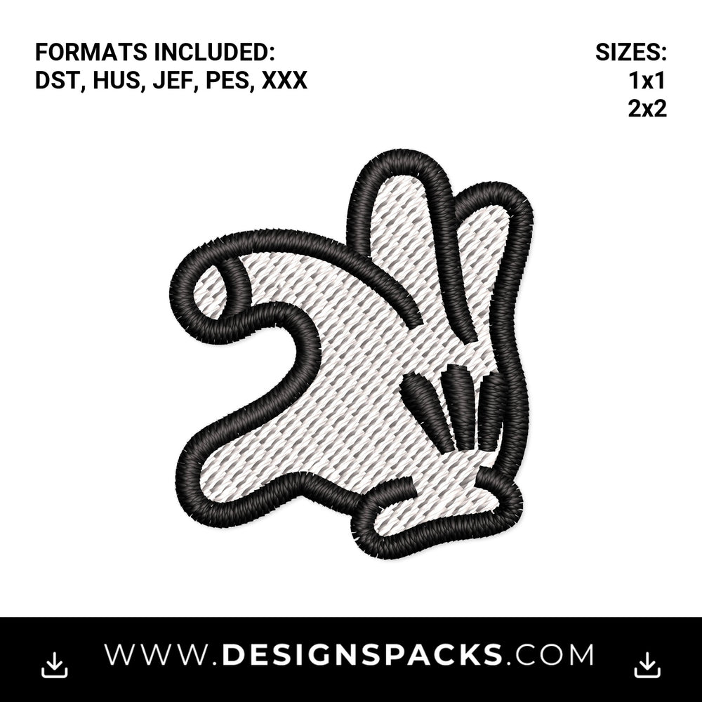 Cartoon Glove Westside Hand Sign Embroidery Design - Instant digital download pattern at Designspacks.com