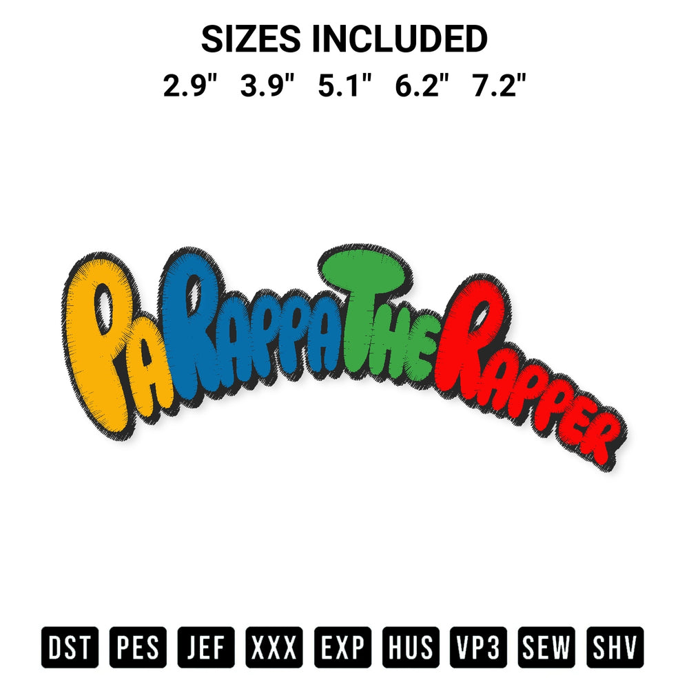 Download the Parappa The Rapper Logo Embroidery Design machine embroidery design exclusively at Designspacks.com. Premium digitized pattern for apparel and DIY crafts. Available sizes: 2.9", 3.9", 5.1", 6.2", 7.2".