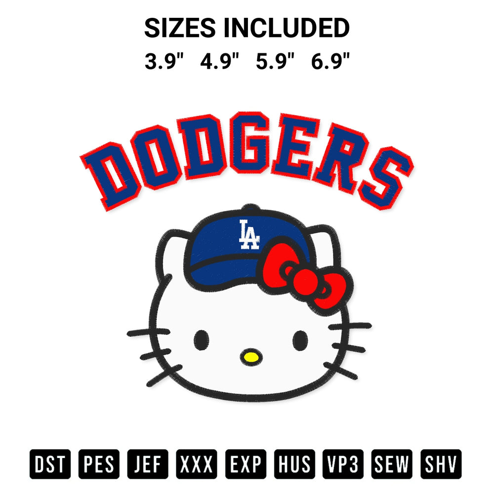 Looking for the perfect pattern? Download the Dodgers Hello Kitty Baseball Embroidery Design embroidery design today at Designspacks.com. Crisp, clean stitching guaranteed. Available sizes: 3.9", 4.9", 5.9", 6.9".