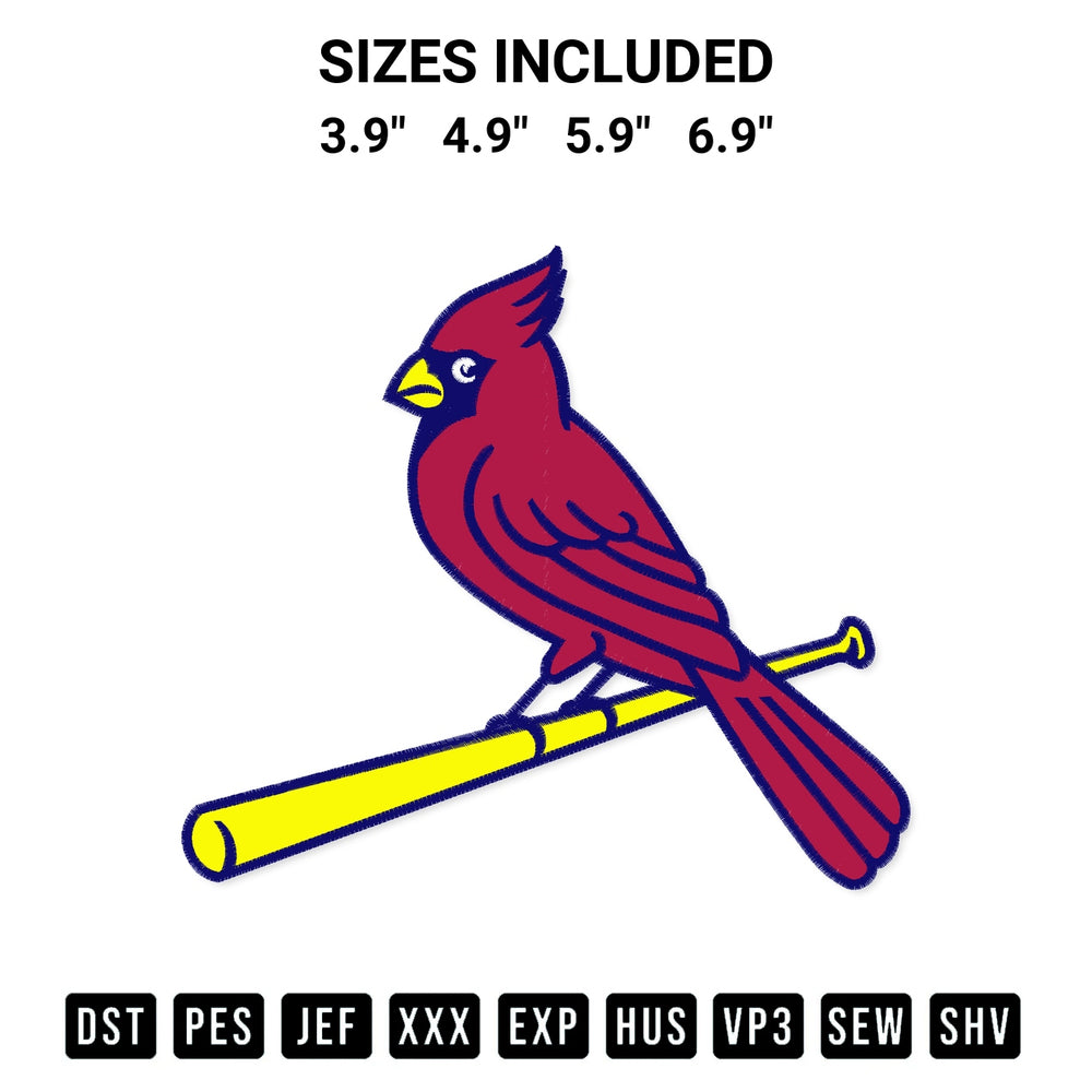 Stitch like a pro with the St Louis Cardinals Bird Embroidery Design embroidery pattern from Designspacks.com. High-quality digital machine embroidery file. Available sizes: 3.9", 4.9", 5.9", 6.9".