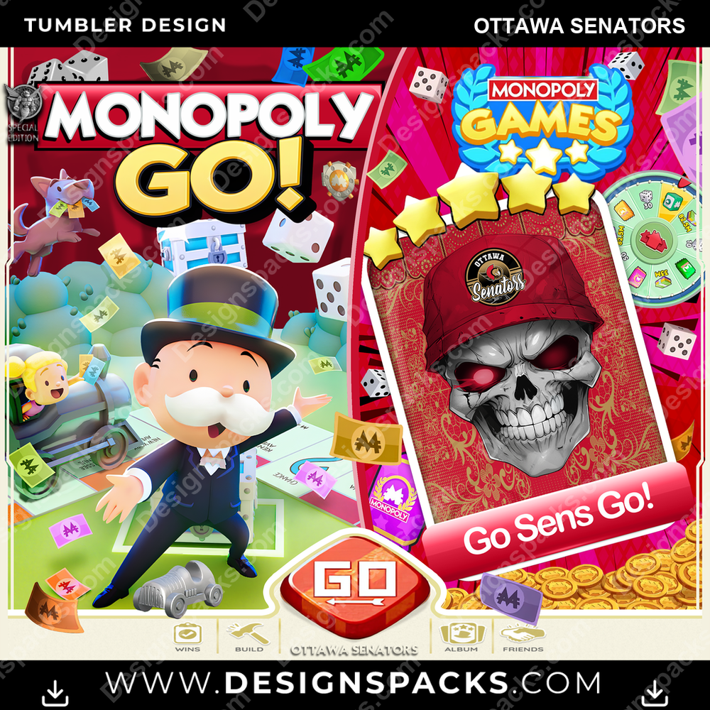 Ice Hockey Monopoly Go! Ottawa Senators Tumbler Digital Wrap Design