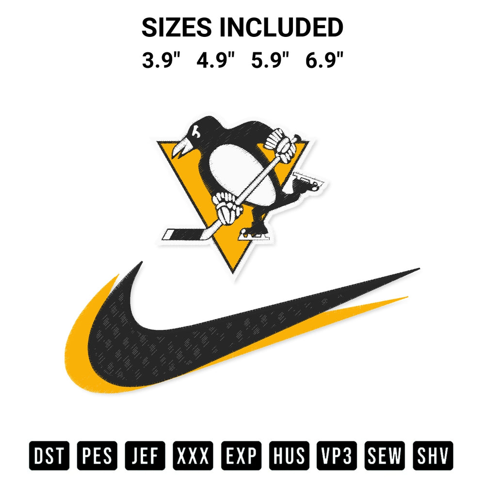 Discover the perfect addition to your crafting collection: Pittsburgh Penguins Swoosh Embroidery Design embroidery file. Instantly available at Designspacks.com. Available sizes: 3.9", 4.9", 5.9", 6.9".