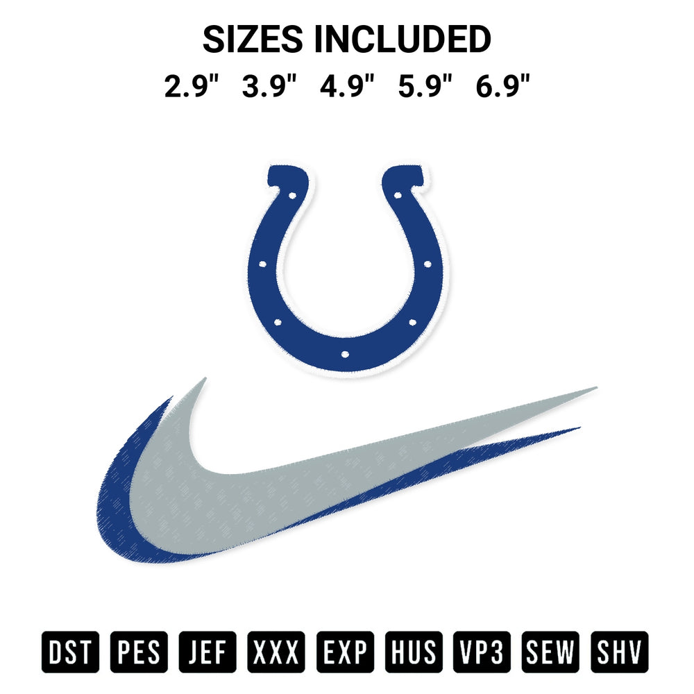 Discover the perfect addition to your crafting collection: Indianapolis Colts Swoosh Embroidery Design embroidery file. Instantly available at Designspacks.com. Available sizes: 2.9", 3.9", 4.9", 5.9", 6.9".