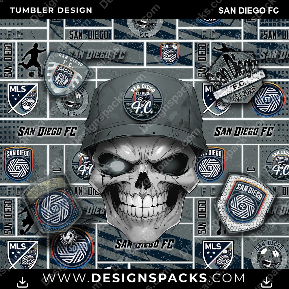 Soccer Skull San Diego FC MLS Soccer Tumbler Digital Wrap Design Download