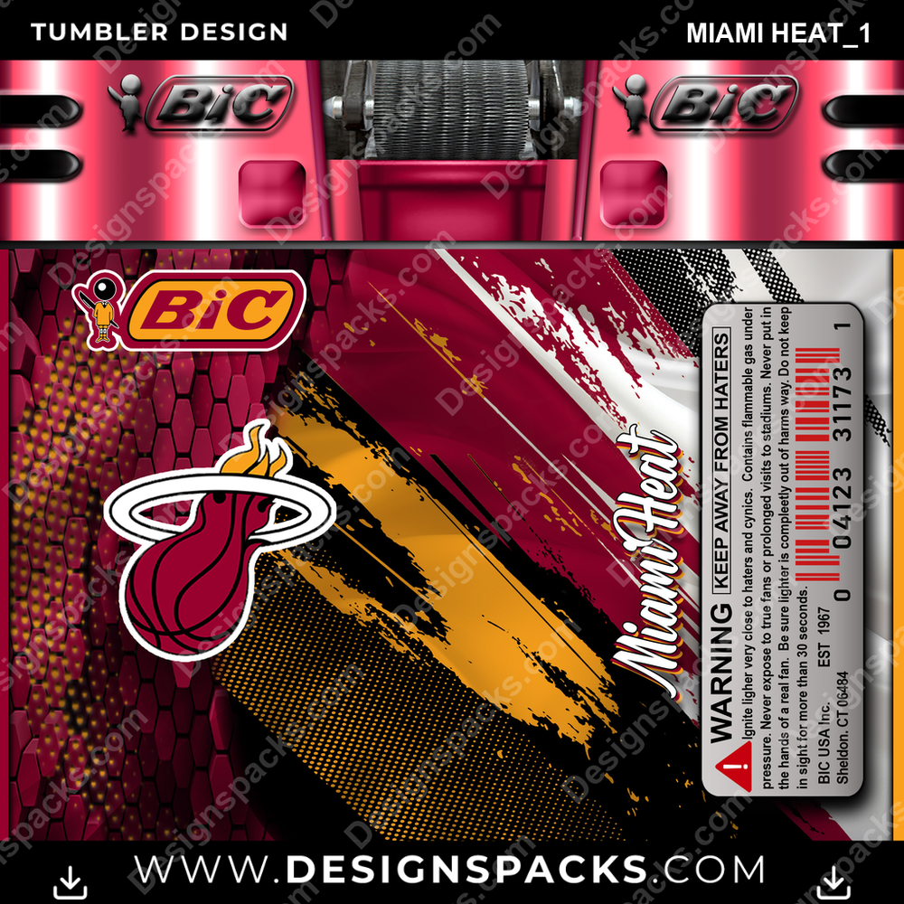 Basketball BIC Lighter Miami Heat_1 Tumbler Digital Wrap Design