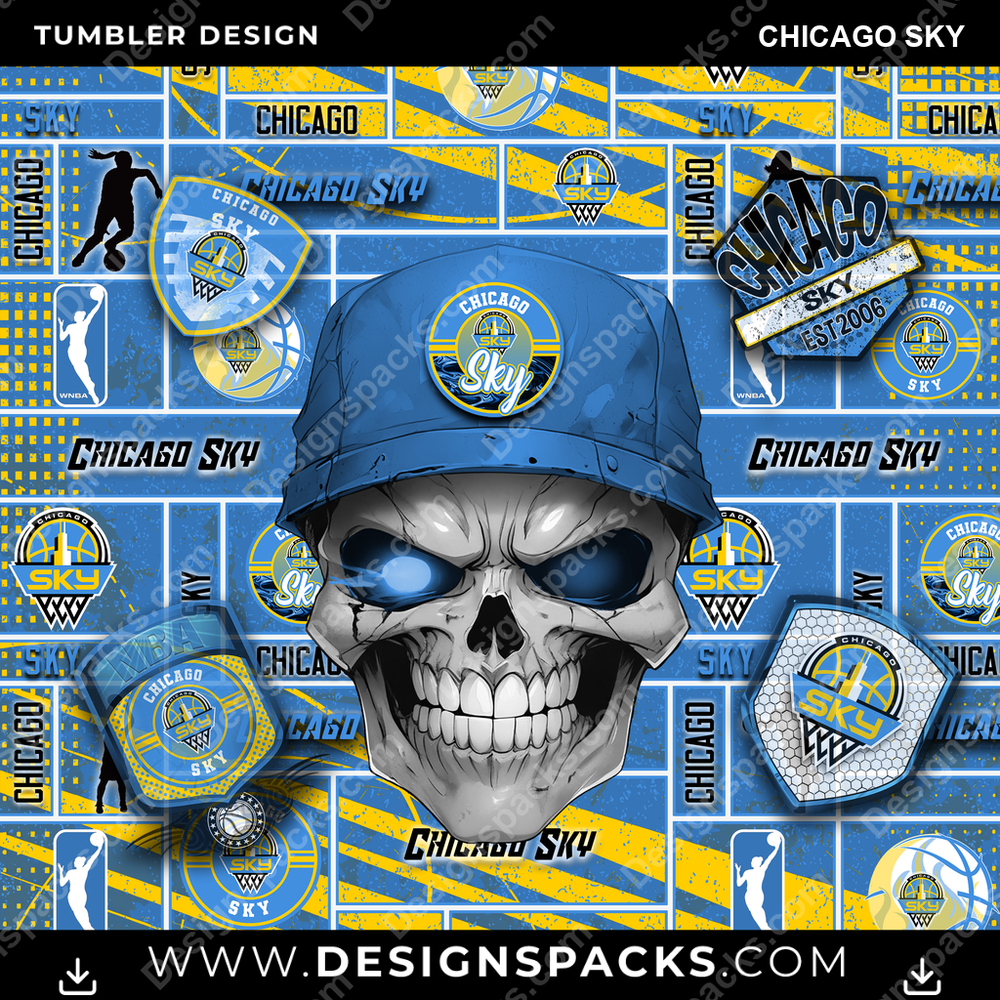 Basketball Skull Chicago Sky Tumbler Digital Wrap Design