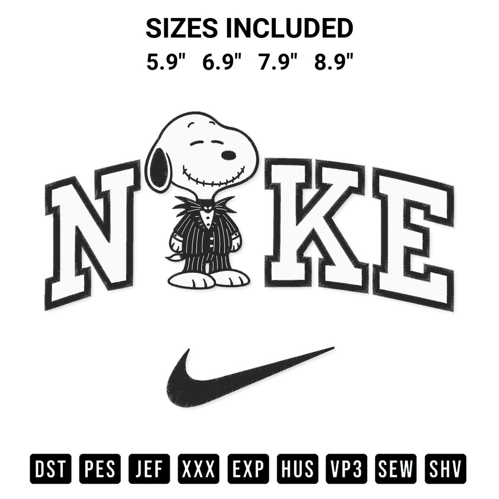 Looking for the perfect pattern? Download the Snoopy Jack Skellington X Nike Embroidery Design embroidery design today at Designspacks.com. Crisp, clean stitching guaranteed. Available sizes: 5.9", 6.9", 7.9", 8.9".