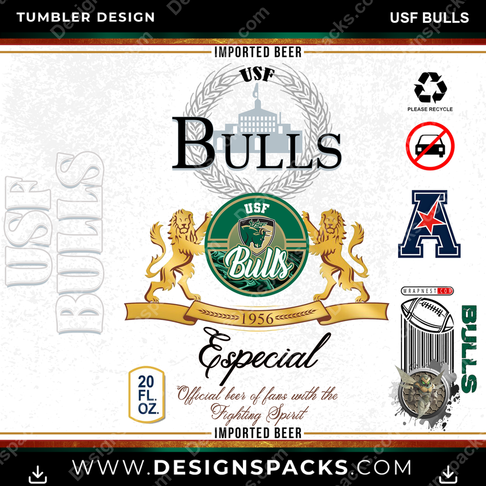 College Sport Modelo USF Bulls Tumbler Digital Wrap Design