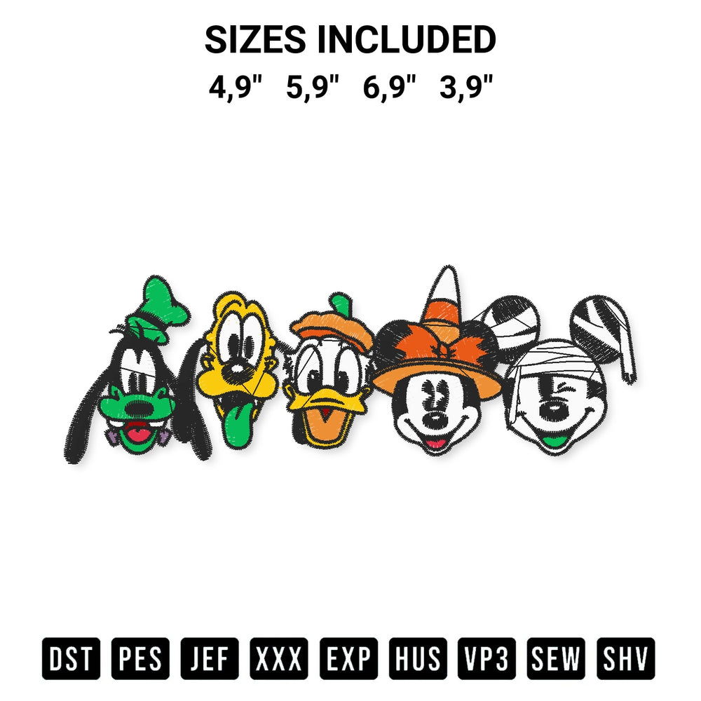 Stitch like a pro with the Mickey And Friends Halloween Disney Characters Halloween Gift Logo Embroidery Design embroidery pattern from Designspacks.com. High-quality digital machine embroidery file. Available sizes: 4,9", 5,9", 6,9", 3,9".