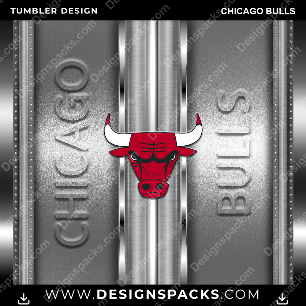 Basketball Metallic Chicago Bulls Tumbler Digital Wrap Design