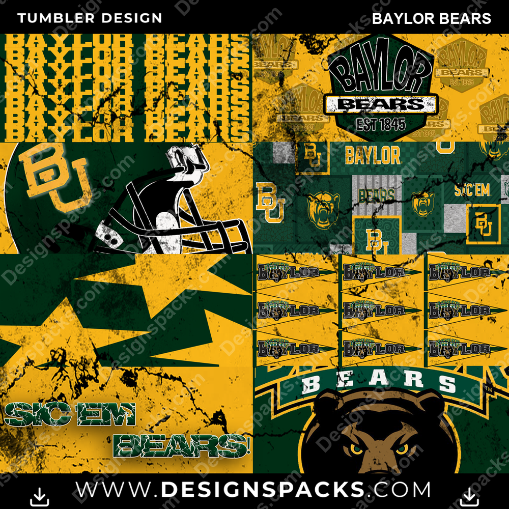 College Sport Distressed BG Baylor Bears Tumbler Digital Wrap Design