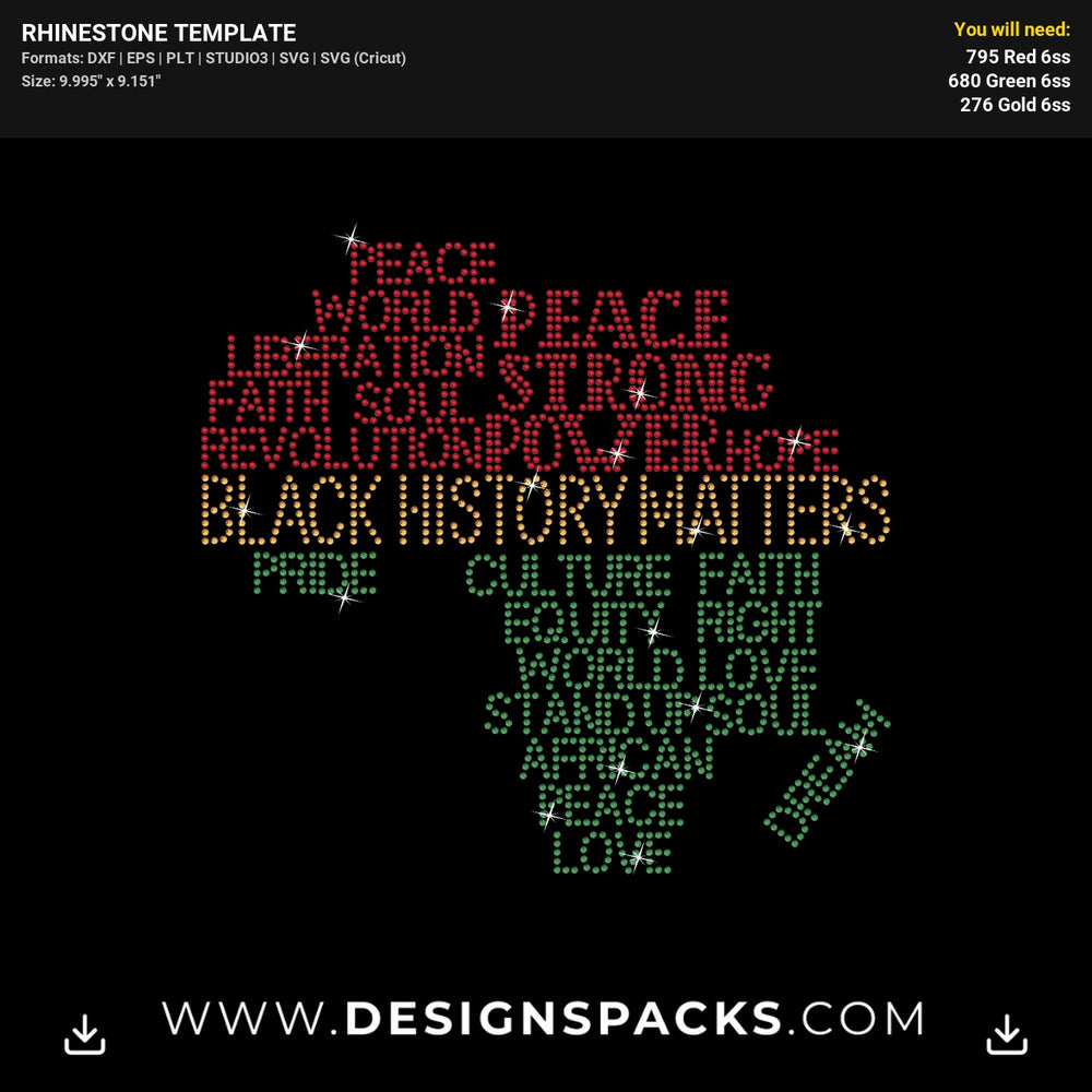 Black History Lives Matter USA Map Rhinestone Digital Template