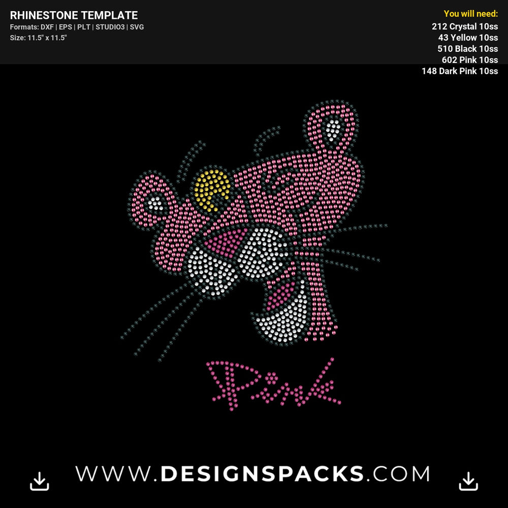 Pink Panther Cartoon Character Rhinestone Digital Template