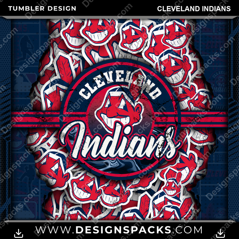 Baseball Ripped Cleveland Indians Tumbler Digital Wrap Design