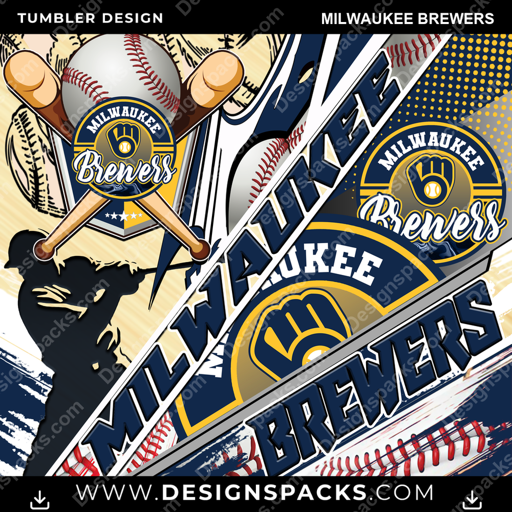 Baseball Silhouette Milwaukee Brewers Tumbler Digital Wrap Design