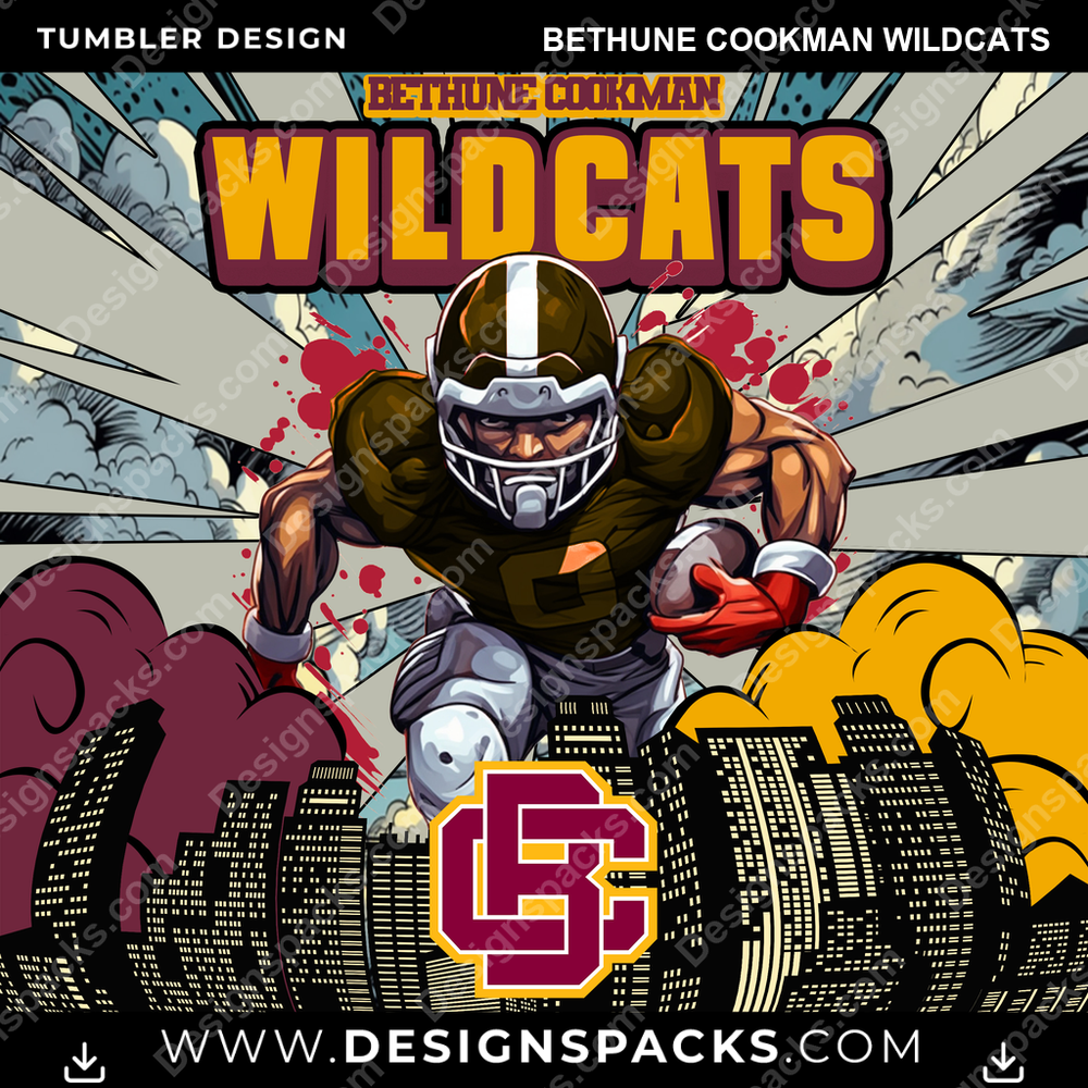 College Sport Comic Cover Bethune Cookman Wildcats NCAA College Sport Tumbler Digital Wrap Design Download