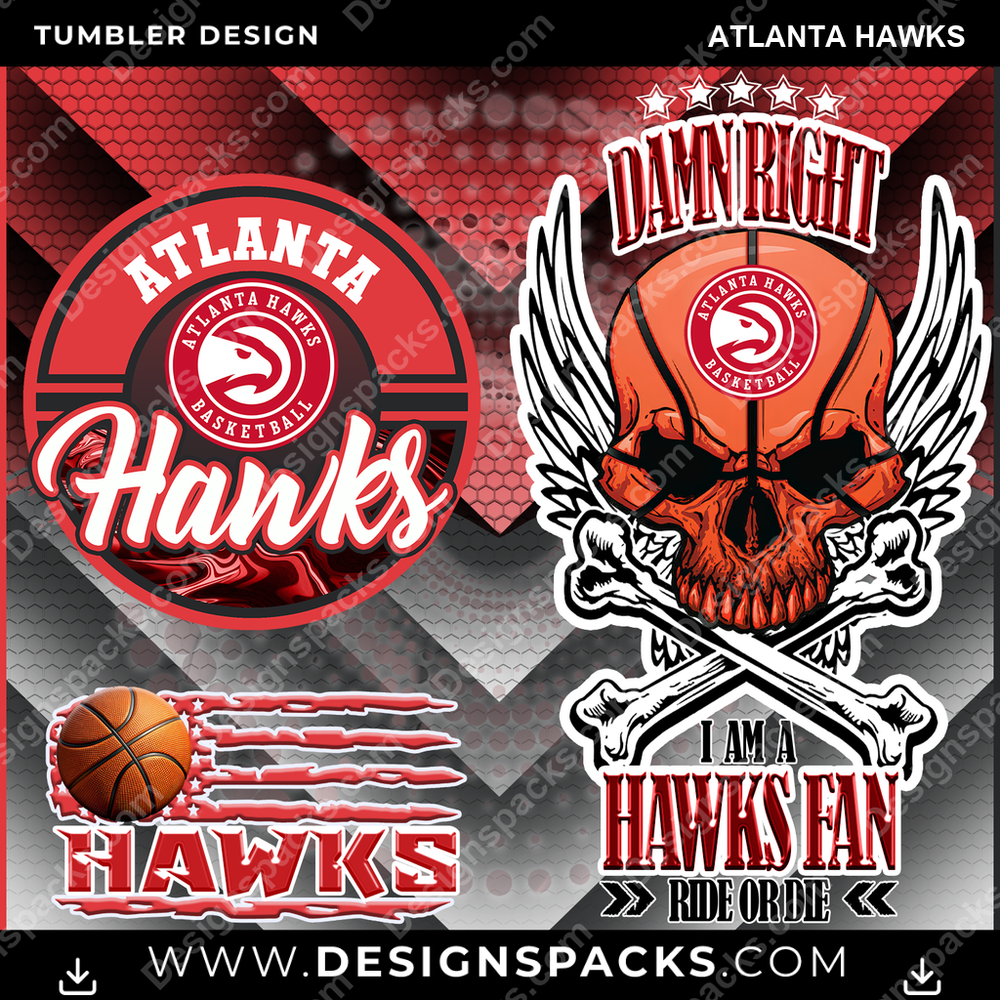 Basketball Skull Atlanta Hawks Tumbler Digital Wrap Design